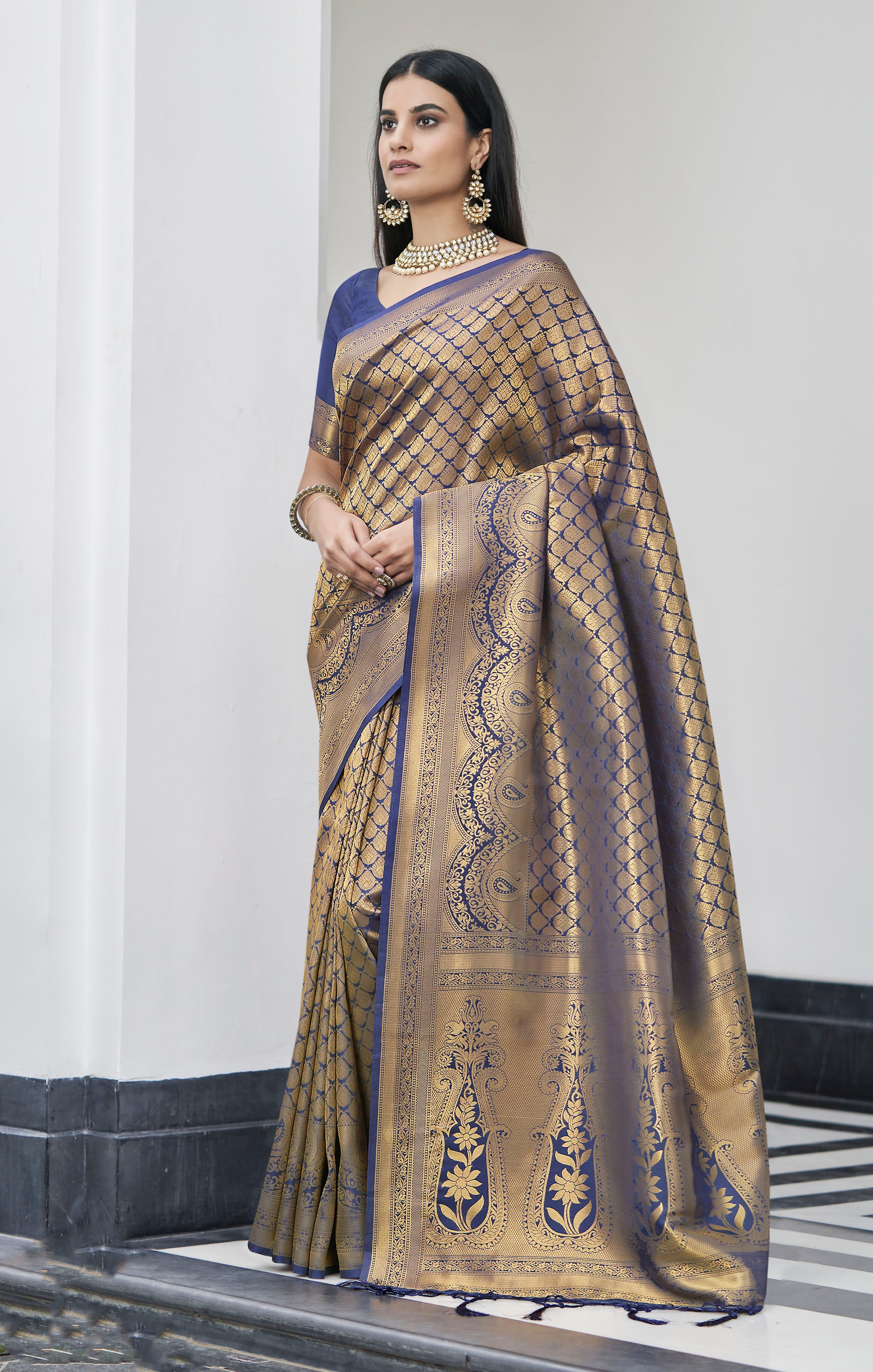 Buy MySilkLove East Blue Zari Woven Banarasi Saree Online