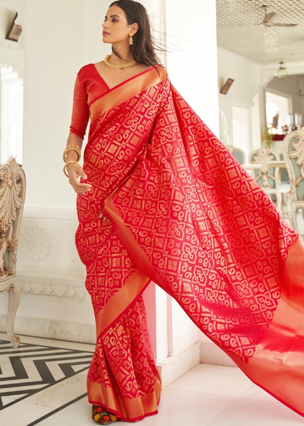 Buy MySilkLove Thunder Red Zari Woven Kanjivaram Saree Online