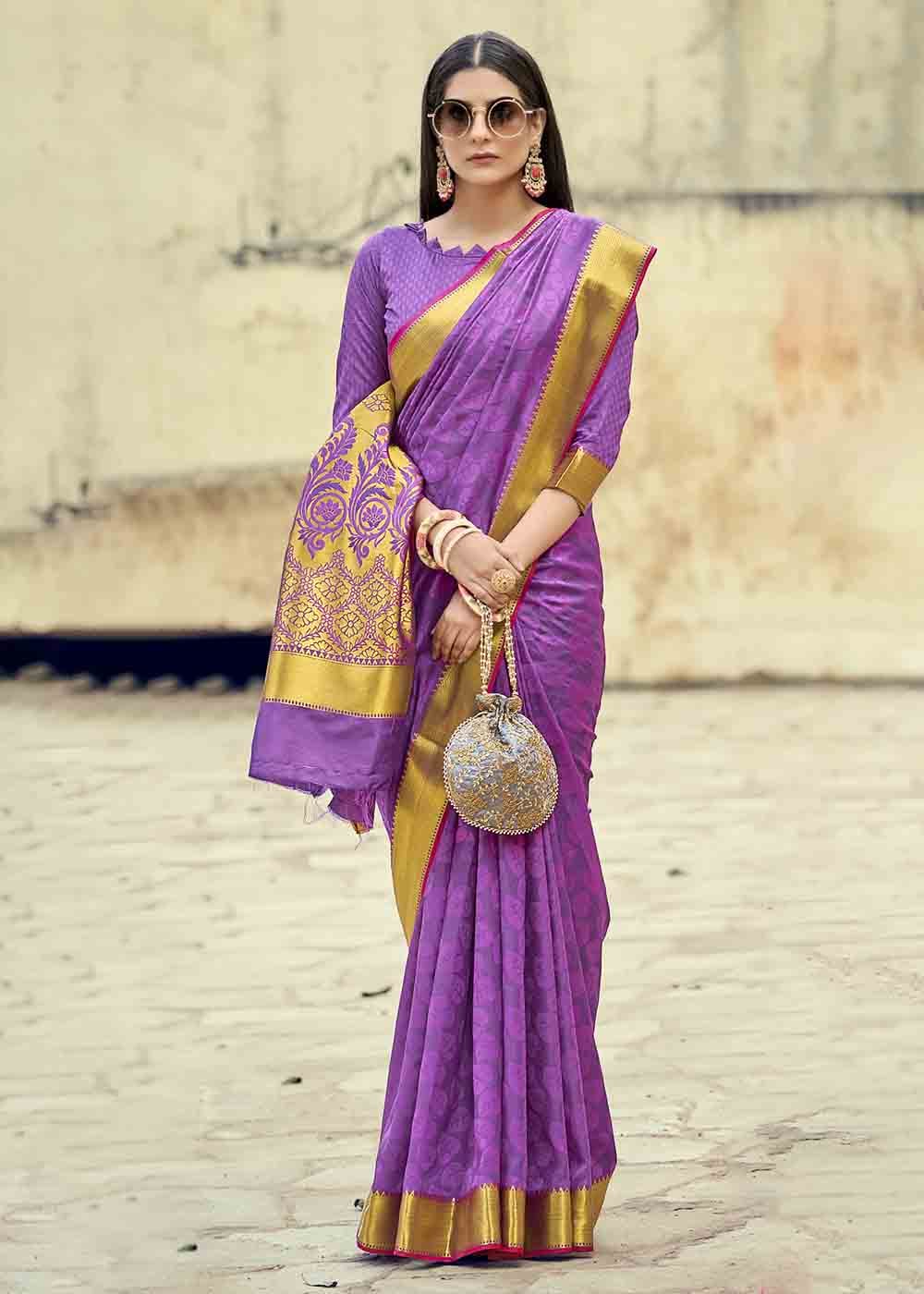 Buy MySilkLove Violet Purple Zari Woven Banarasi Silk Saree Online