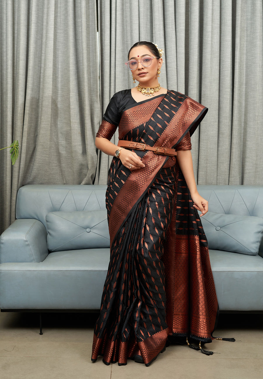 Buy MySilkLove Kabul Black Woven Banarasi Silk Saree Online