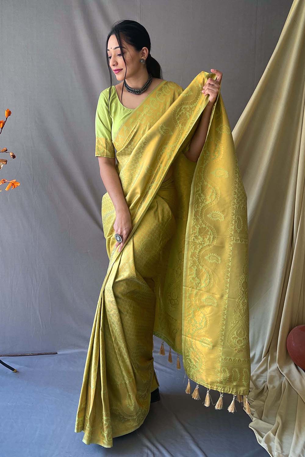 Buy MySilkLove Booger Buster Green Woven Art Silk Saree Online