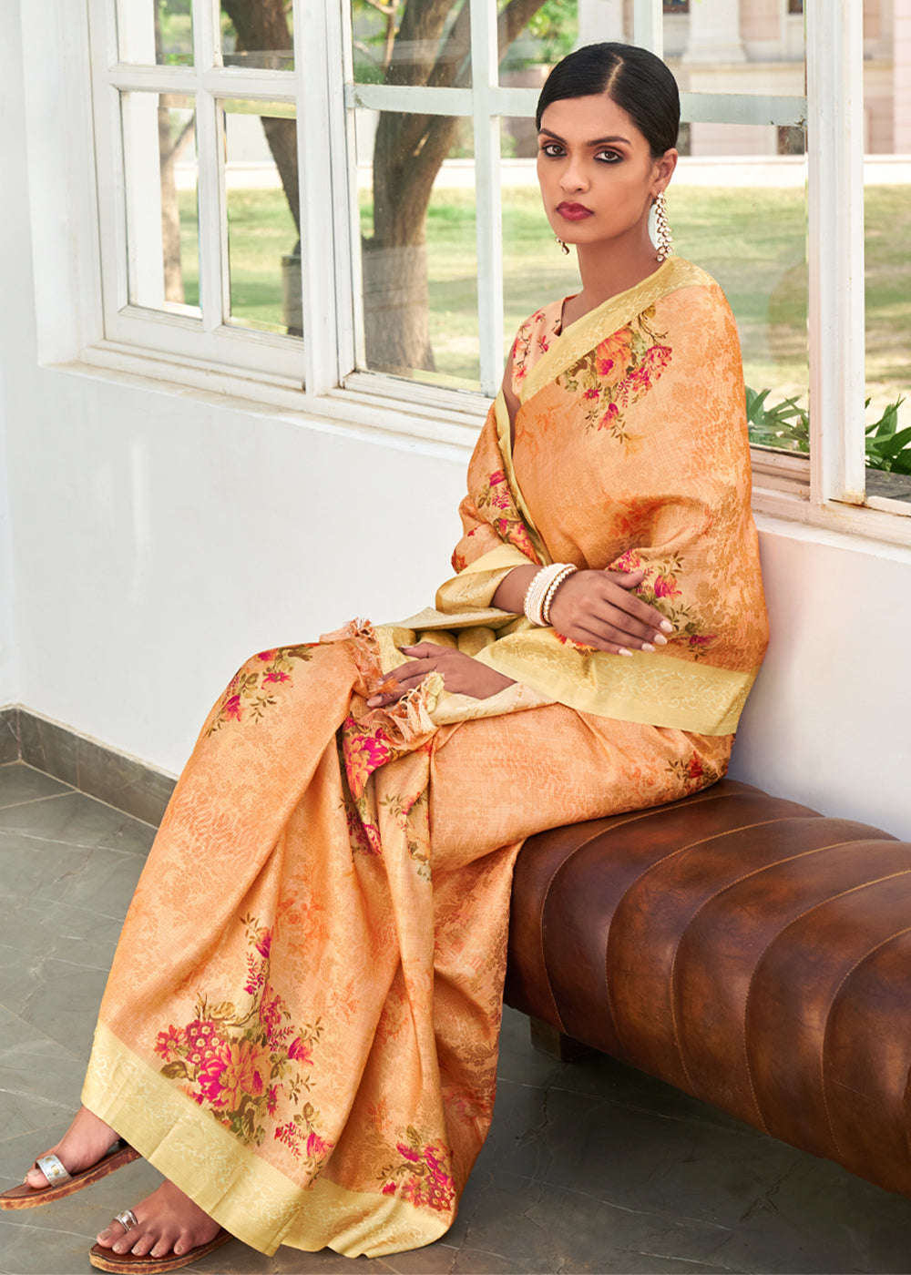 MySilkLove Tan Orange Banarasi Jacquard Printed Saree