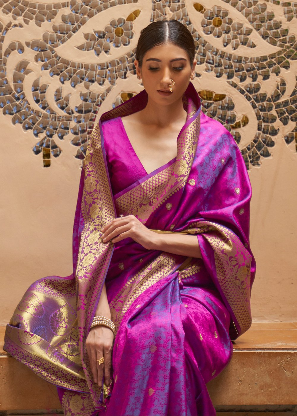 Buy MySilkLove Ruby Purple Zari Woven Kanjivaram Saree Online