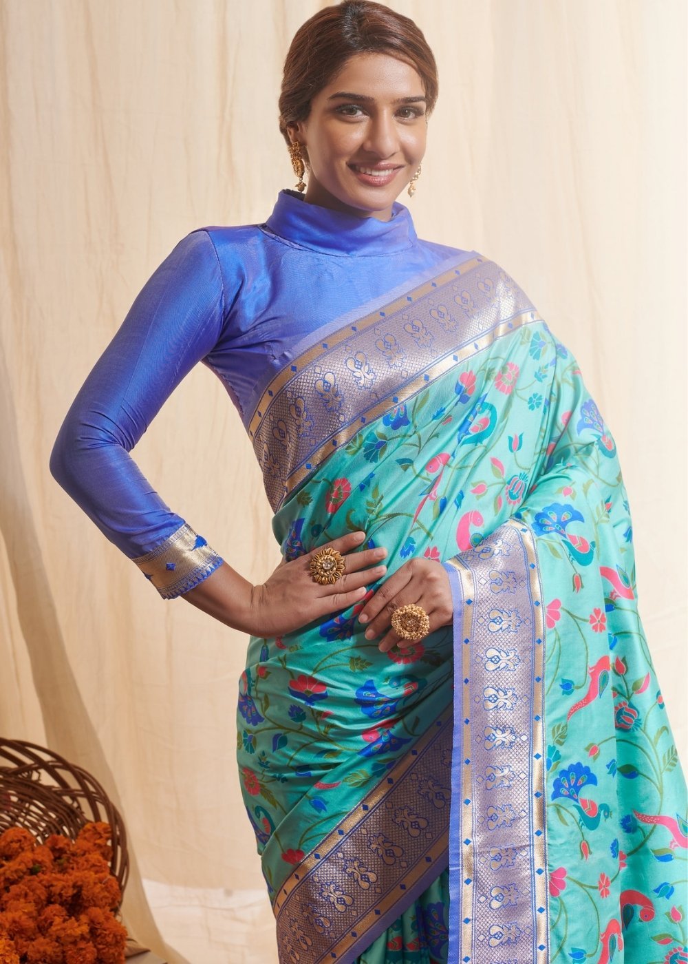 Buy MySilkLove Morning Blue Zari Woven Paithani Saree Online