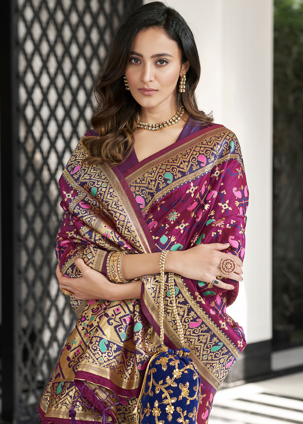 Buy MySilkLove Solid Purple Zari Woven Banarasi Patola Saree Online