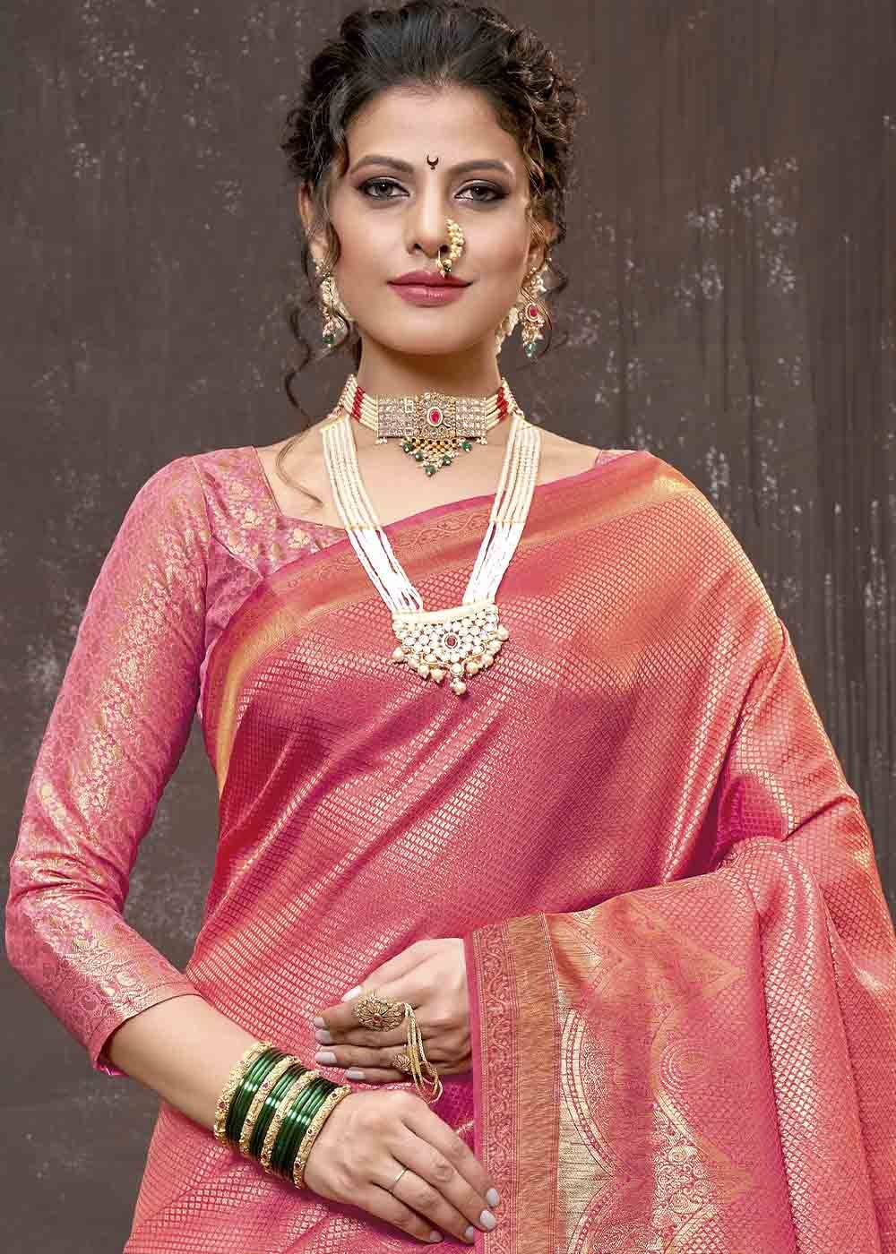 Buy MySilkLove Contessa Pink Zari Woven Tissue Kanjivaram Saree Online