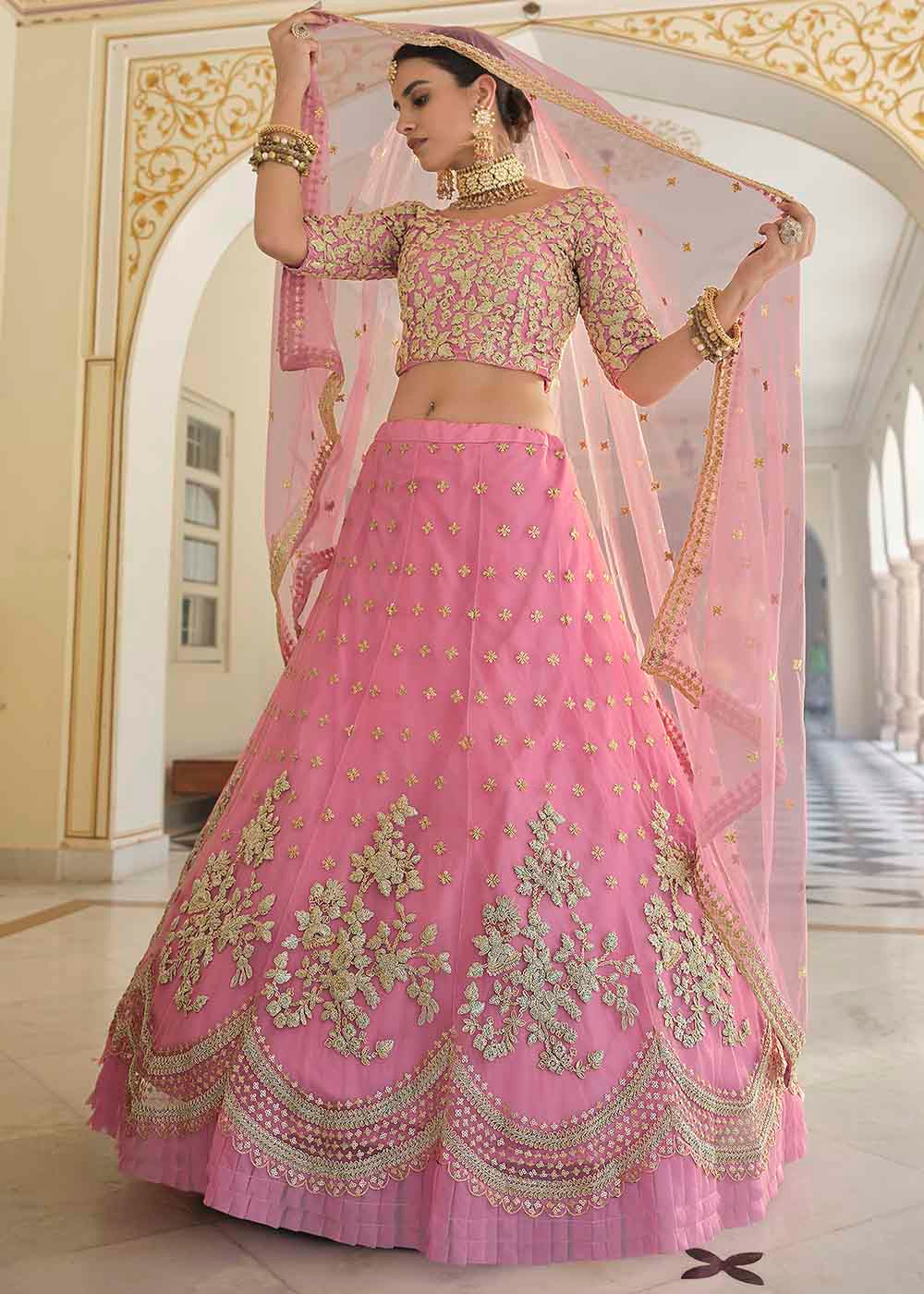 MySilkLove Charm Pink Soft Net Designer Lehenga Choli With Dori & Sequins Work