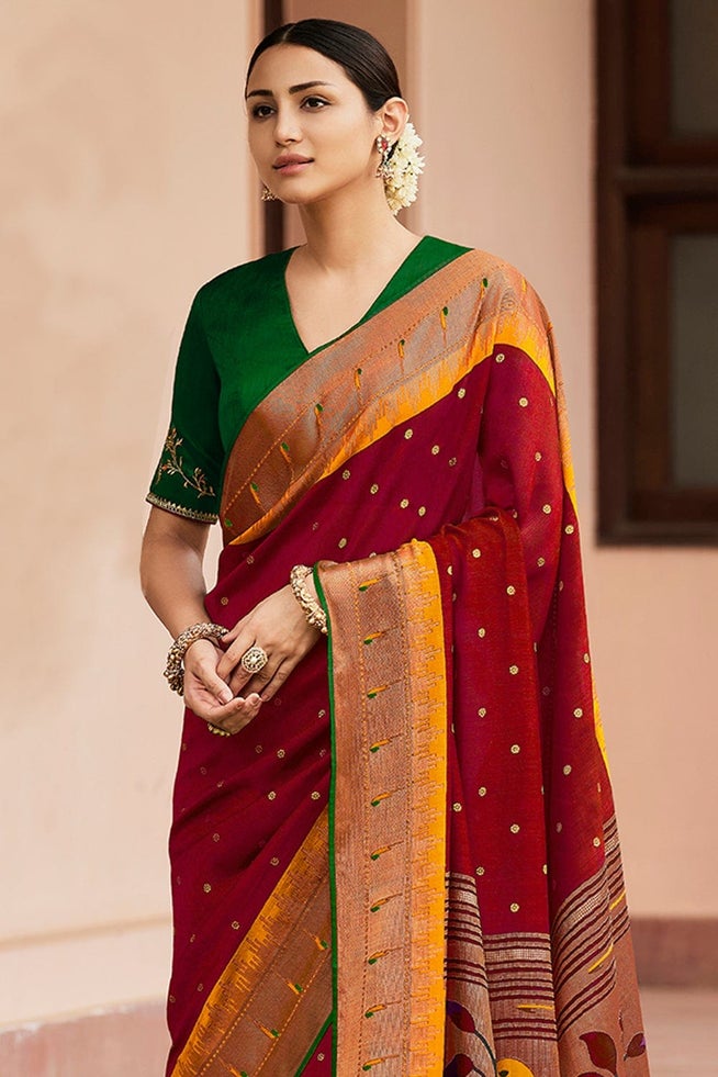 Buy MySilkLove Mocca Maroon Paithani Saree Online