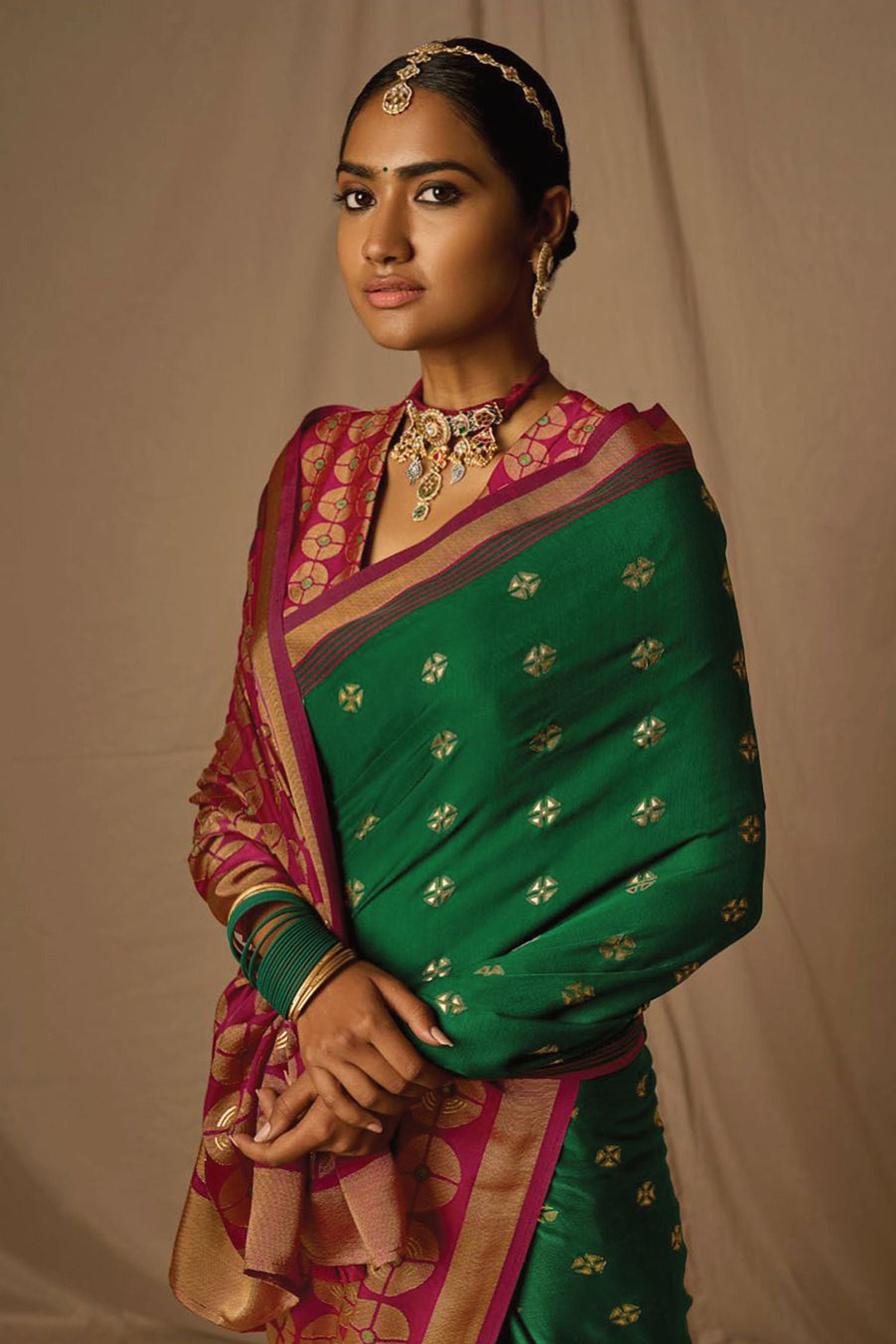 MySilkLove Amazon Green and Maroon Woven Banarasi Silk Saree