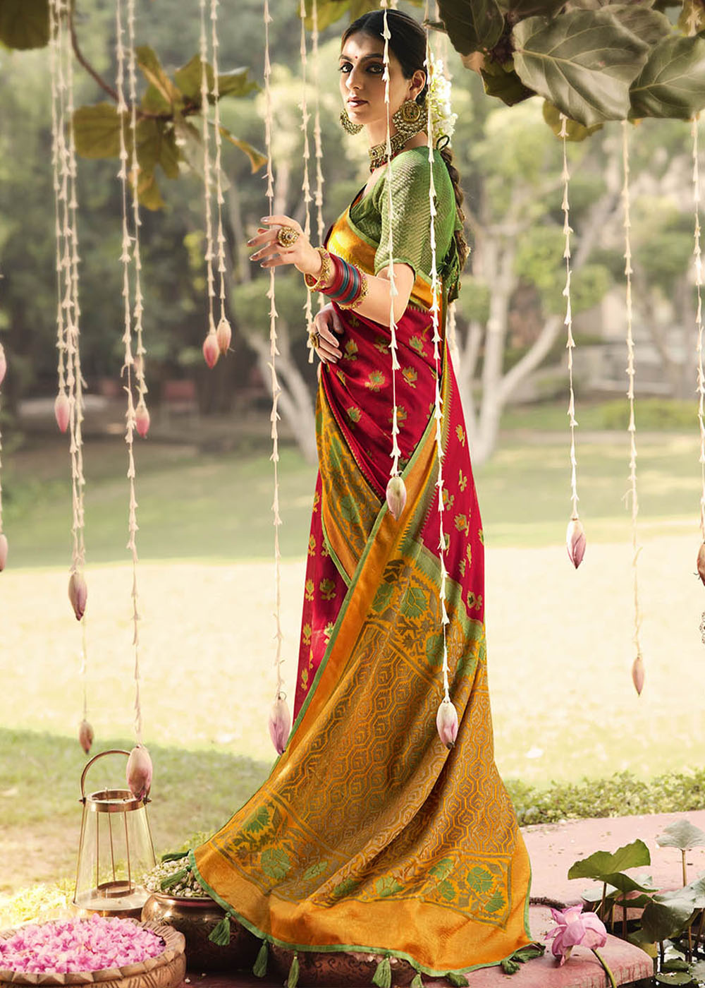 Buy MySilkLove Mojo Red and Yellow Soft Brasso Silk Saree Online