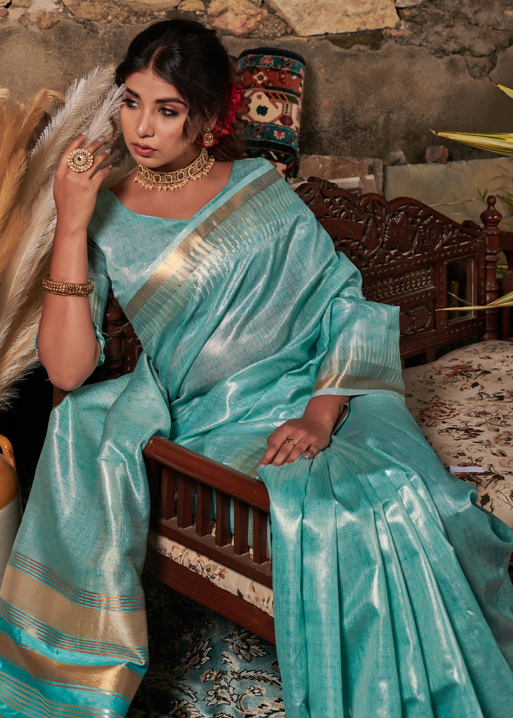 Buy MySilkLove Sinbad Blue Woven Tussar Silk Saree Online