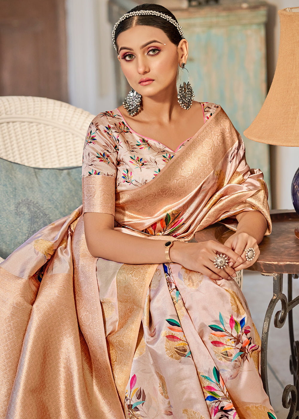 MySilkLove Rose Fog Light Pink Digital Printed Banarasi Saree