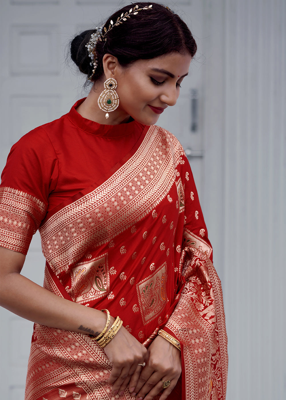 Buy MySilkLove Persian Red Banarasi Saree Online