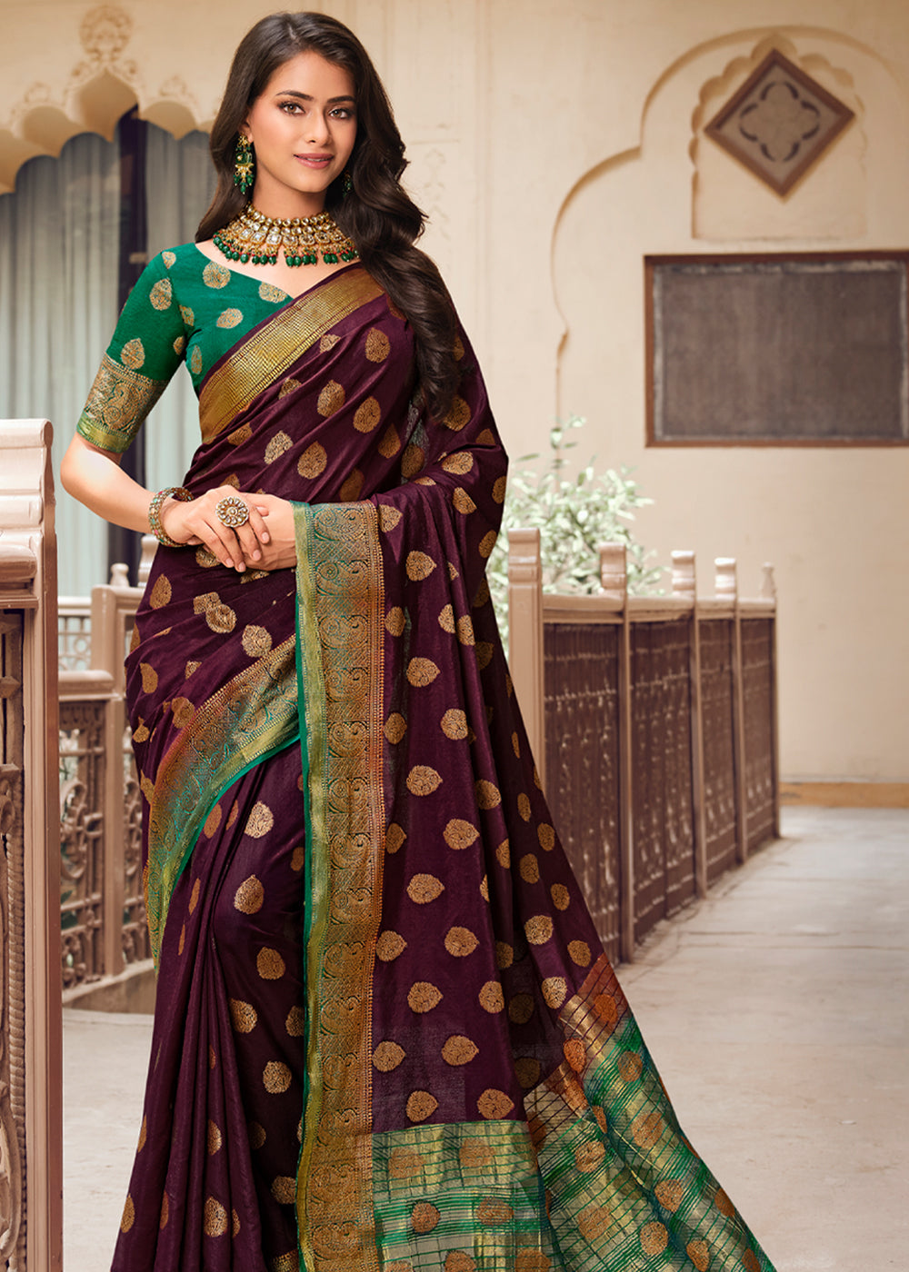 Buy MySilkLove Cedar Dark Maroon Woven Banarasi Raw Silk Saree Online