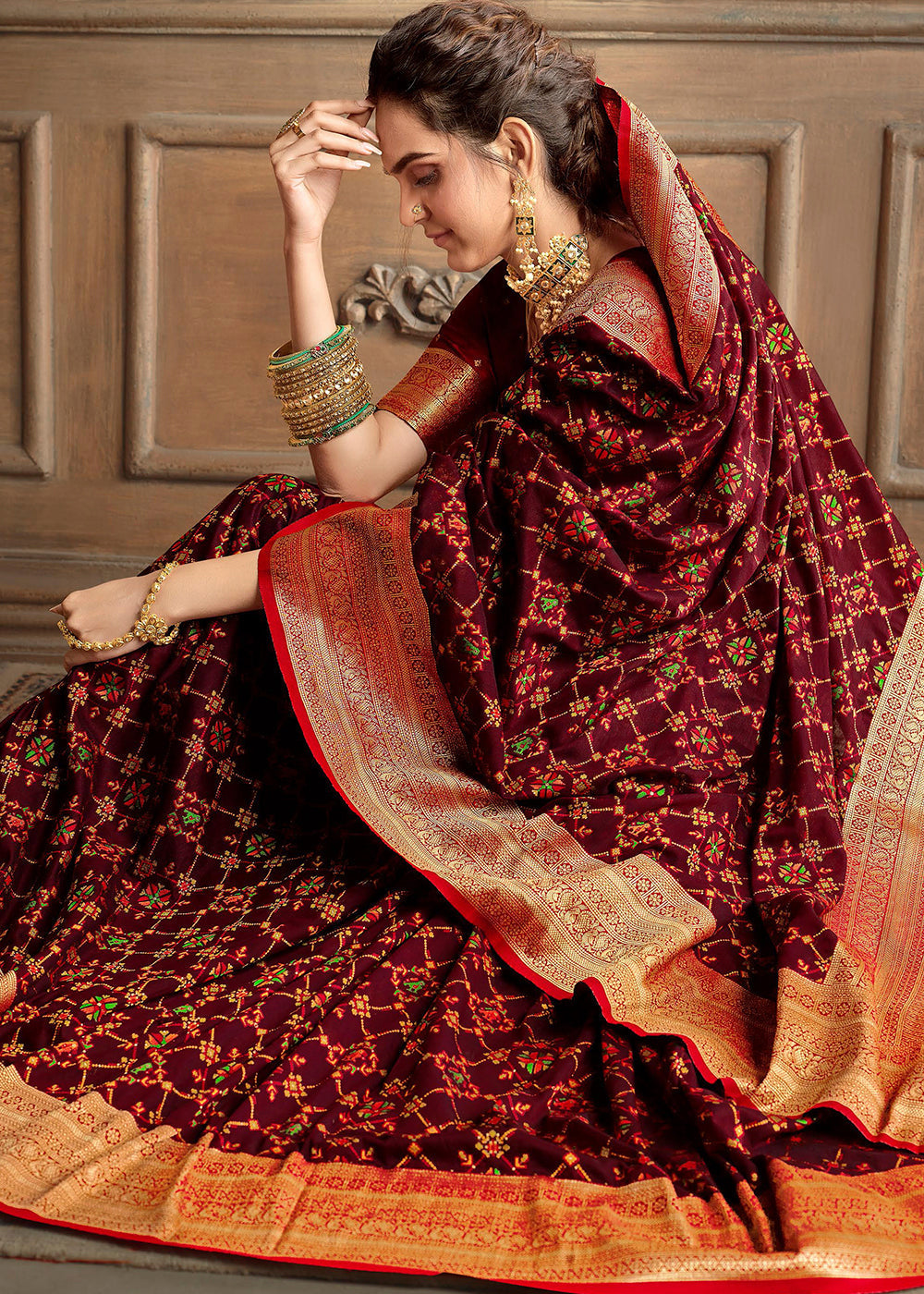 MySilkLove Heath Brown and Red Zari Woven Banarasi Saree