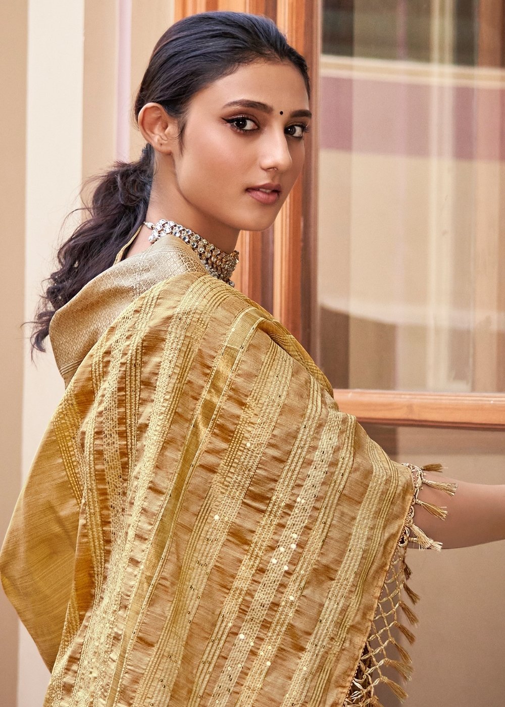 MySilkLove Twine Brown and Golden Zari Woven South Silk Saree