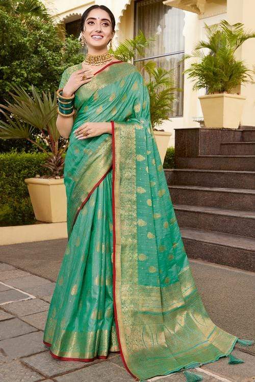 Buy MySilkLove Deep Sea Green Zari Woven Banarasi Saree Online