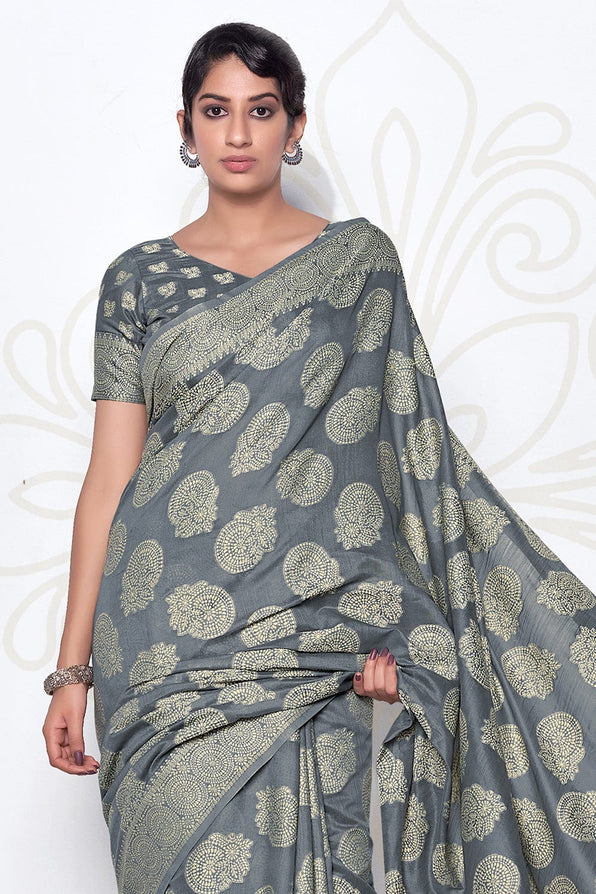 Buy MySilkLove Rolling Stone Grey Cotton Saree Online