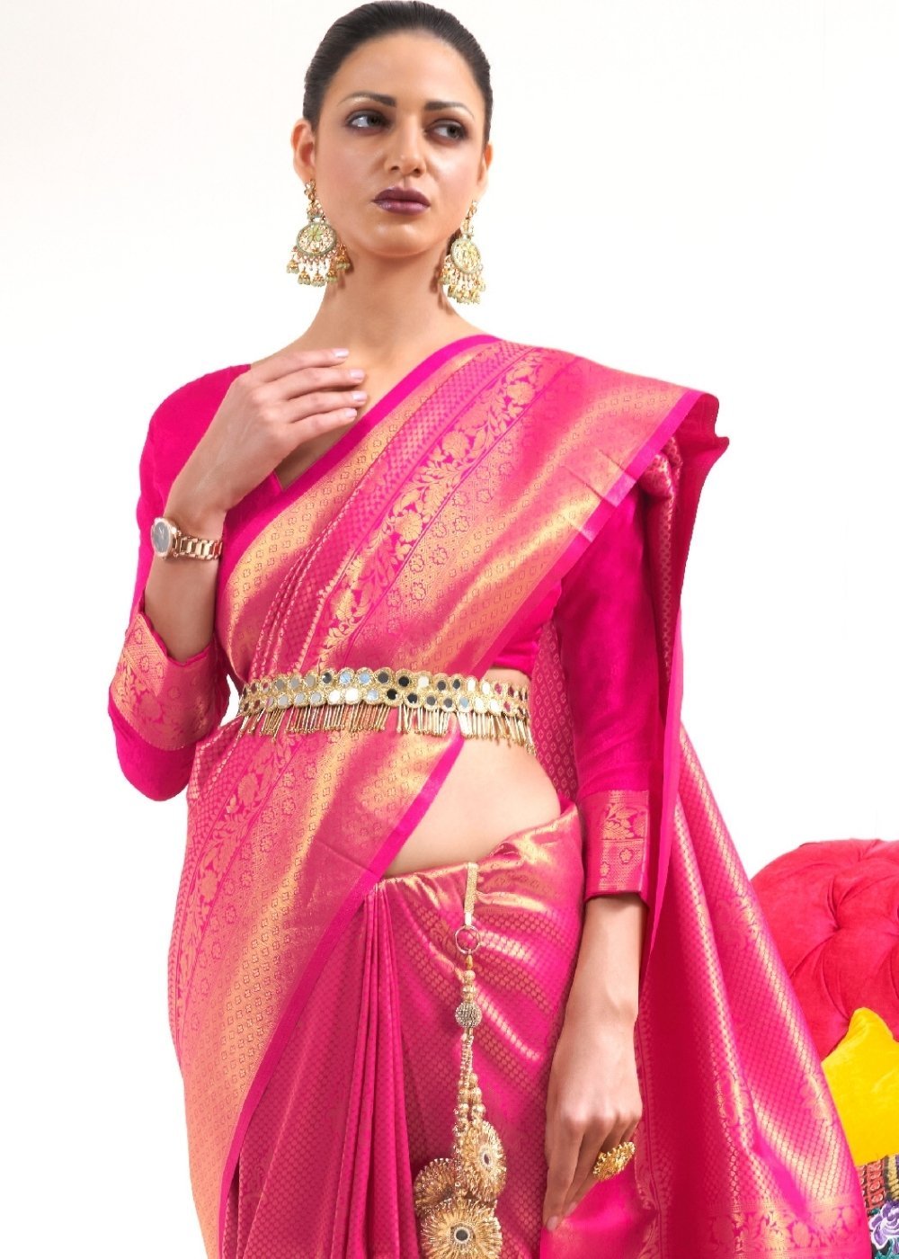 Buy MySilkLove French Rose Pink Kanjivaram Silk Saree Online