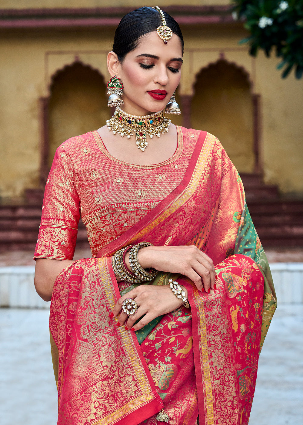 Buy MySilkLove Calico Green Designer Banarasi Saree Online