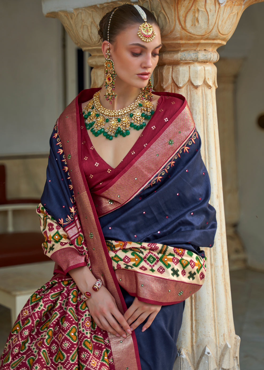 Buy MySilkLove Martinique Blue and Red Woven Patola Silk Saree Online