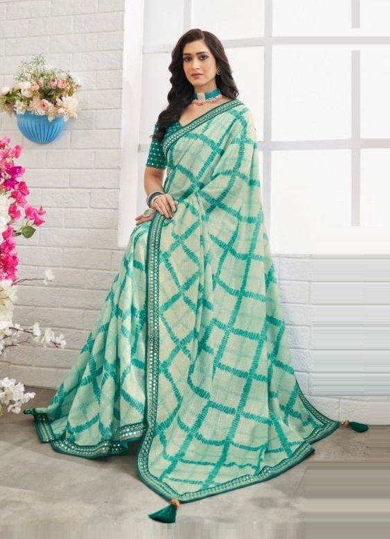 Buy MySilkLove Sinbad Blue Chinon Printed Saree Online