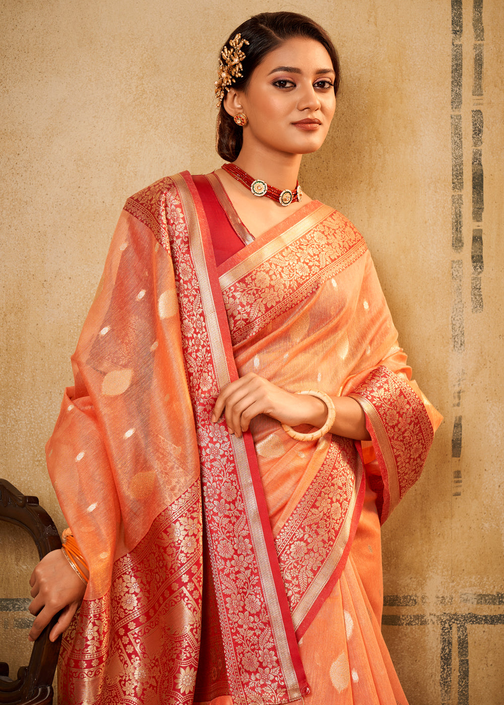 Buy MySilkLove Burnt Orange Woven Banarasi Silk Saree Online