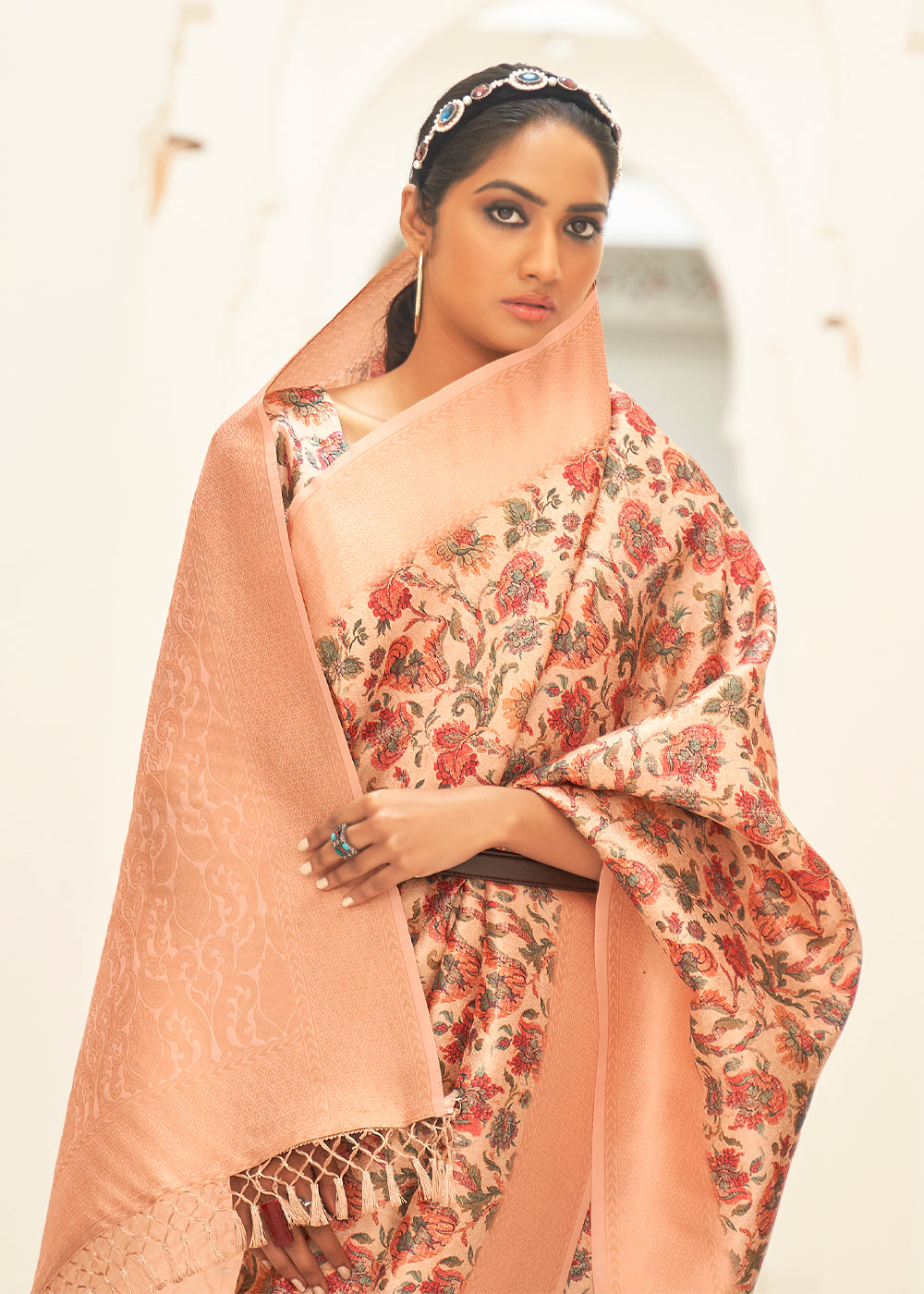 MySilkLove Flesh Peach Pink Digital Print Saree