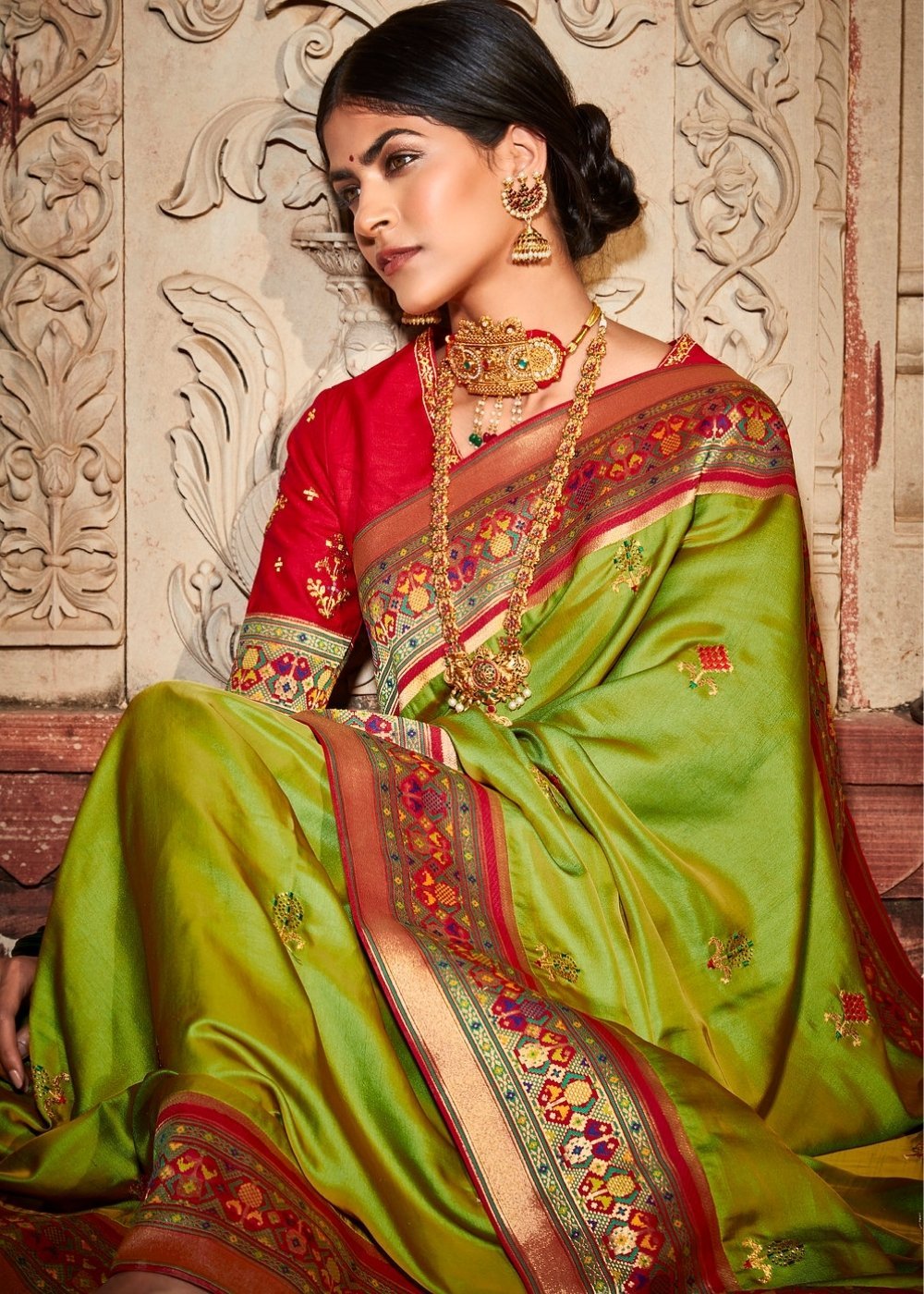 Buy MySilkLove Citron Green Zari Woven Banarasi Silk Saree Online