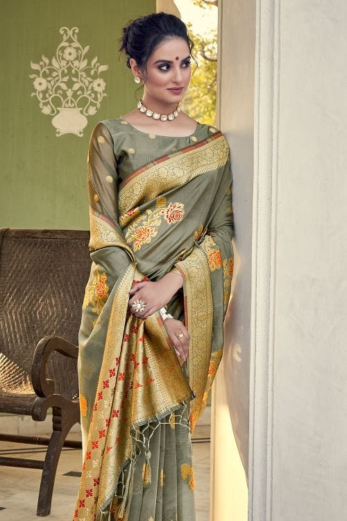 MySilkLove Granite Grey Organza Saree