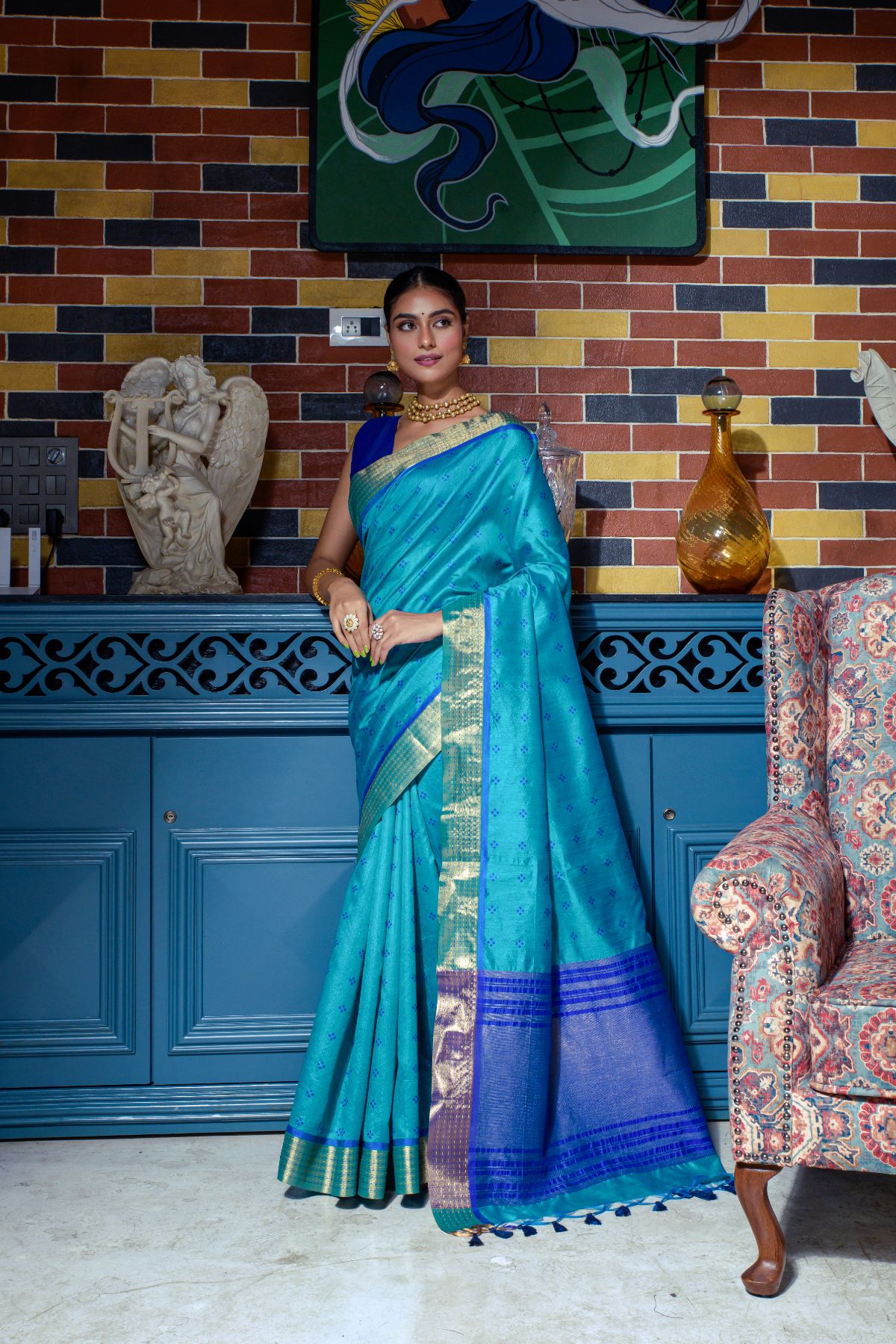 Buy MySilkLove San Marino Blue Banarasi Raw Silk Saree Online