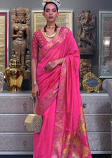 Hot Pink Woven Dual Tone Organza Banarasi Silk Saree