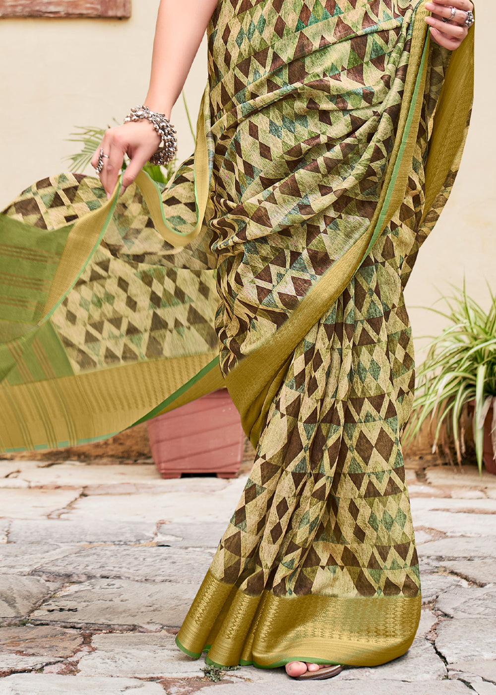 Buy MySilkLove Sycamore Green Banarasi Printed Saree Online