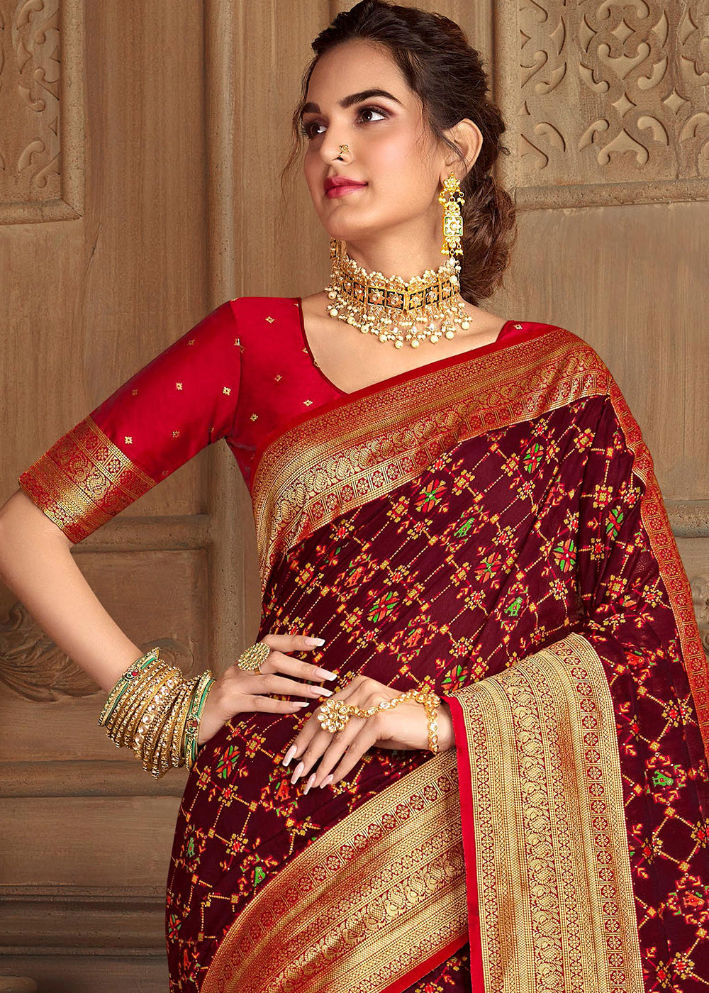 Buy MySilkLove Heath Brown and Red Zari Woven Banarasi Saree Online