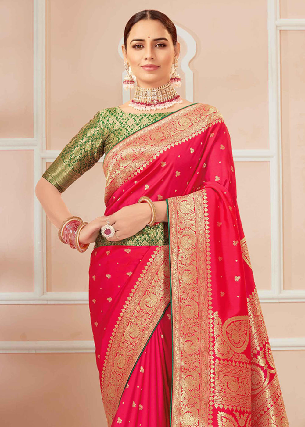 Buy MySilkLove Sunset Pink Zari Woven Banarasi Silk Saree Online