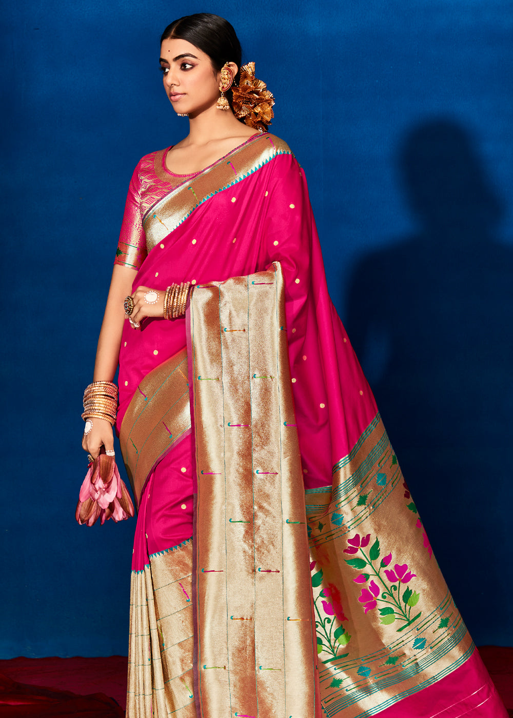 Buy MySilkLove Magenta Pink Woven Paithani Silk Saree Online