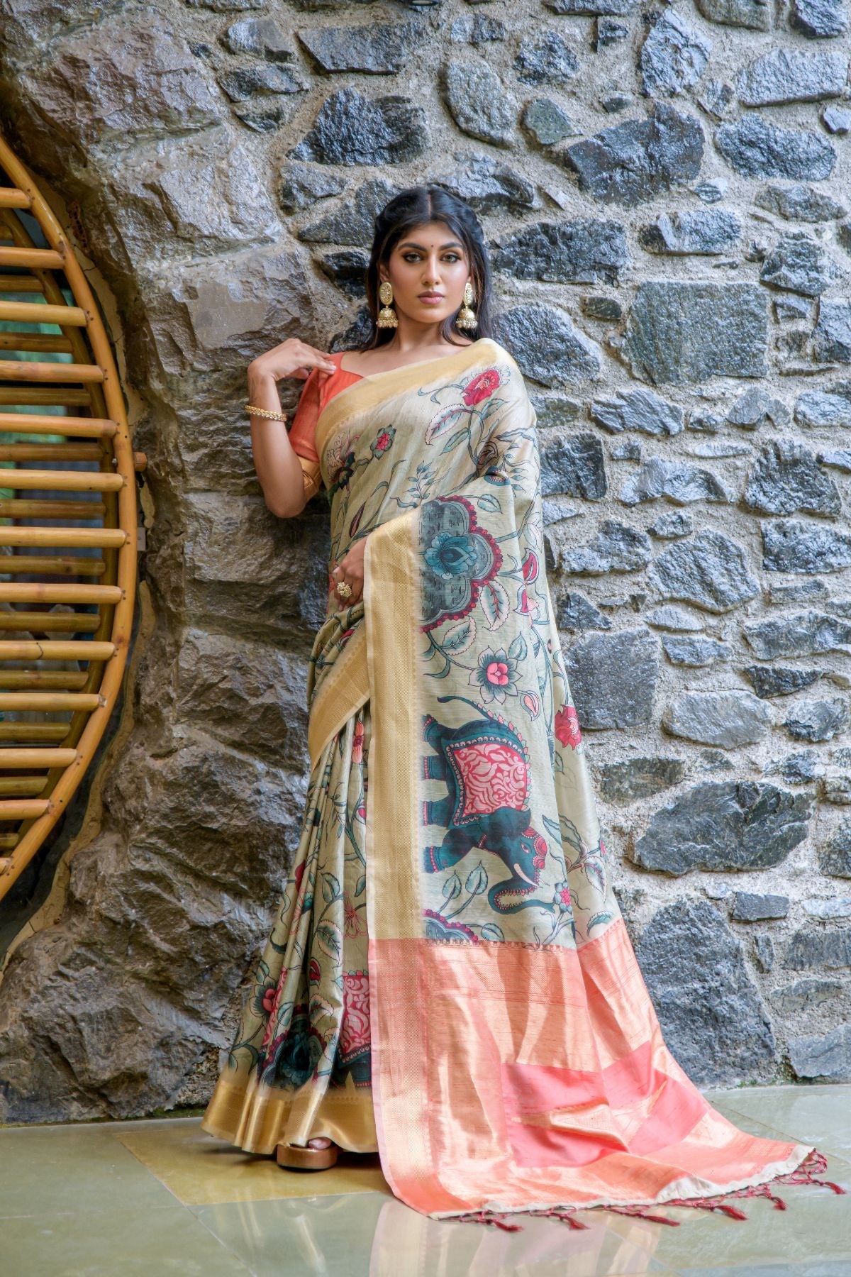 Buy MySilkLove Sidecar Cream Handloom Tussar Silk Saree Online