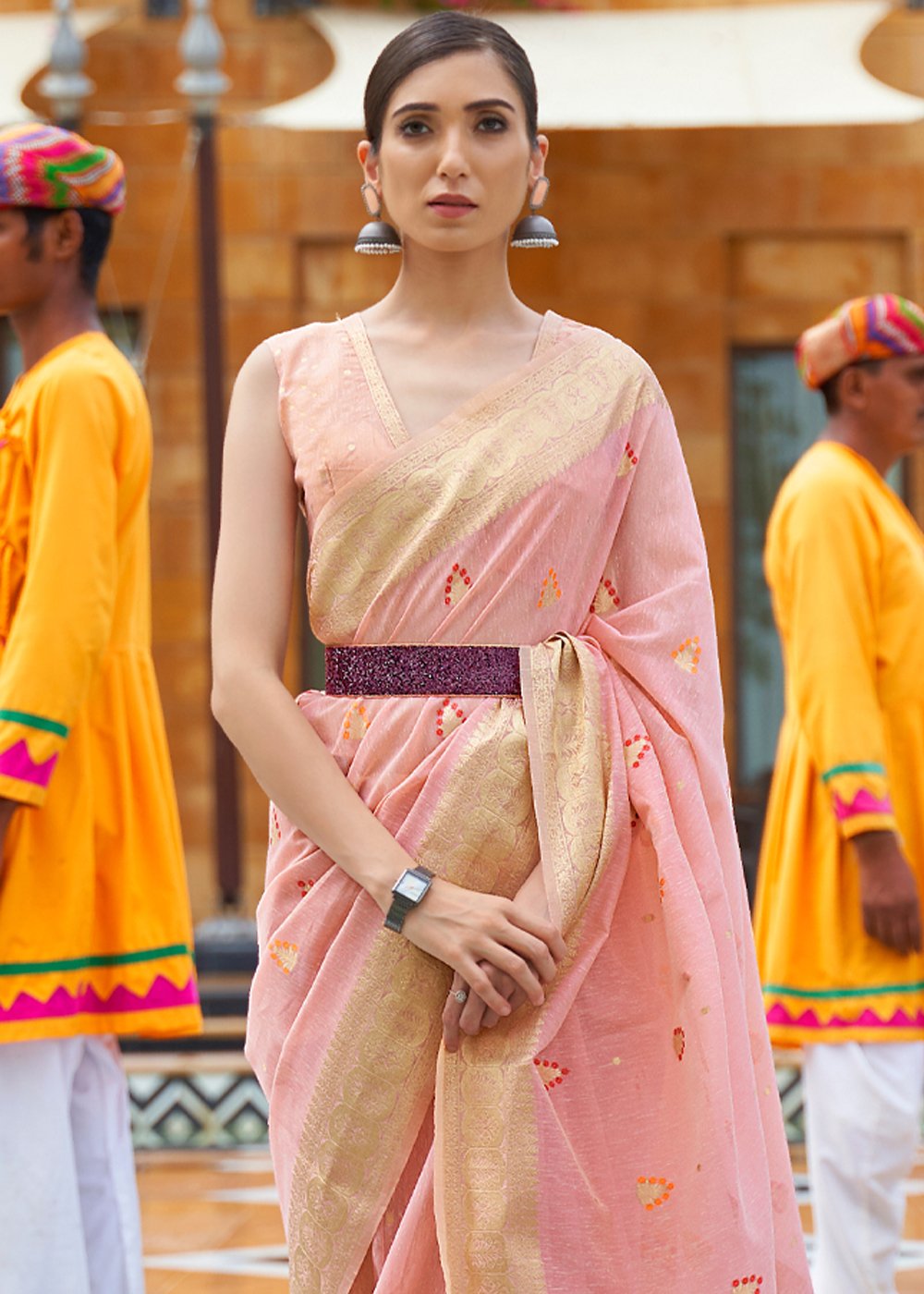 MySilkLove My Blush Pink Zari Woven Banarasi Linen Saree