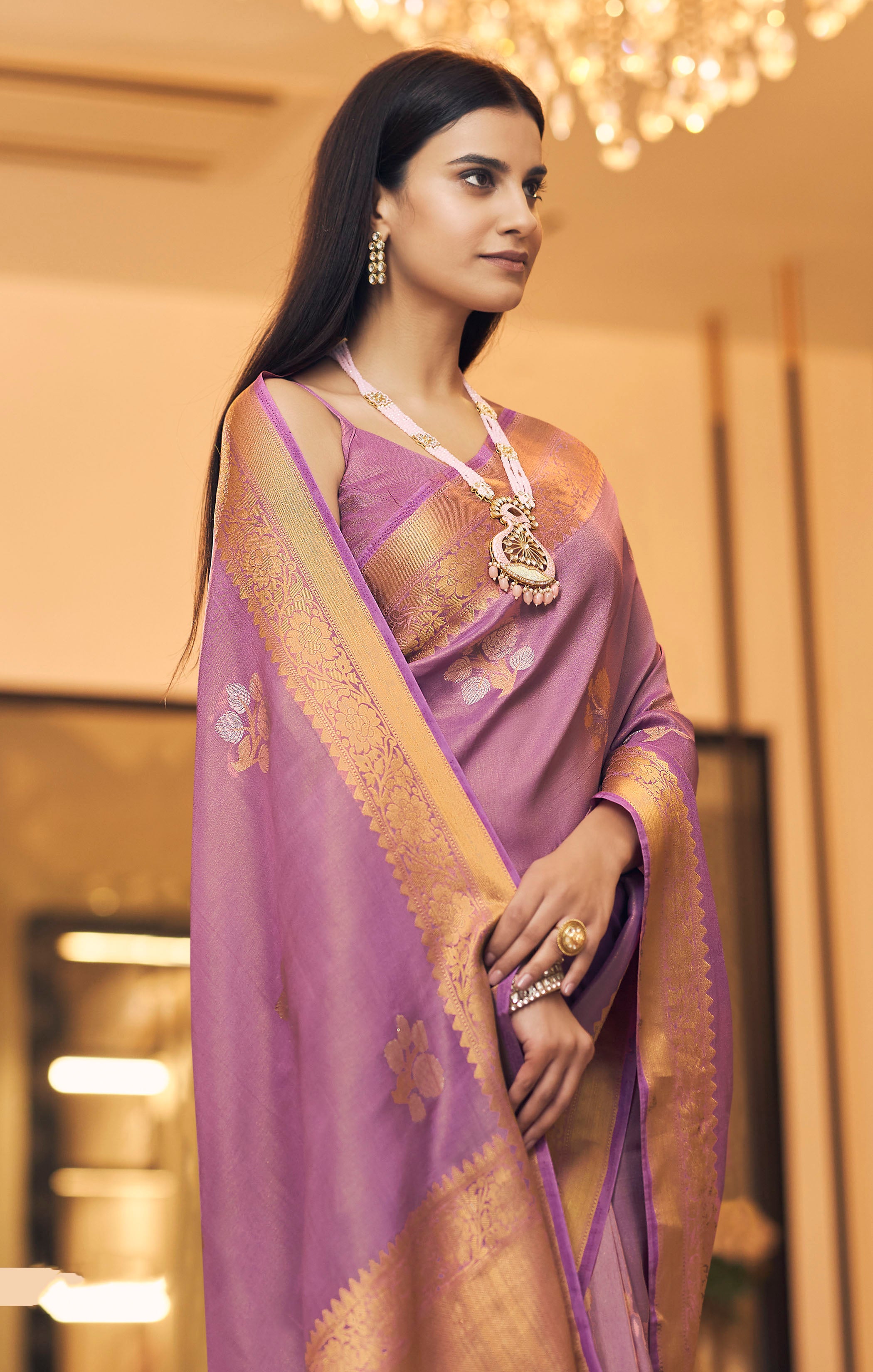 Buy MySilkLove Old Purple Zari Woven Tissue Banarasi Saree Online