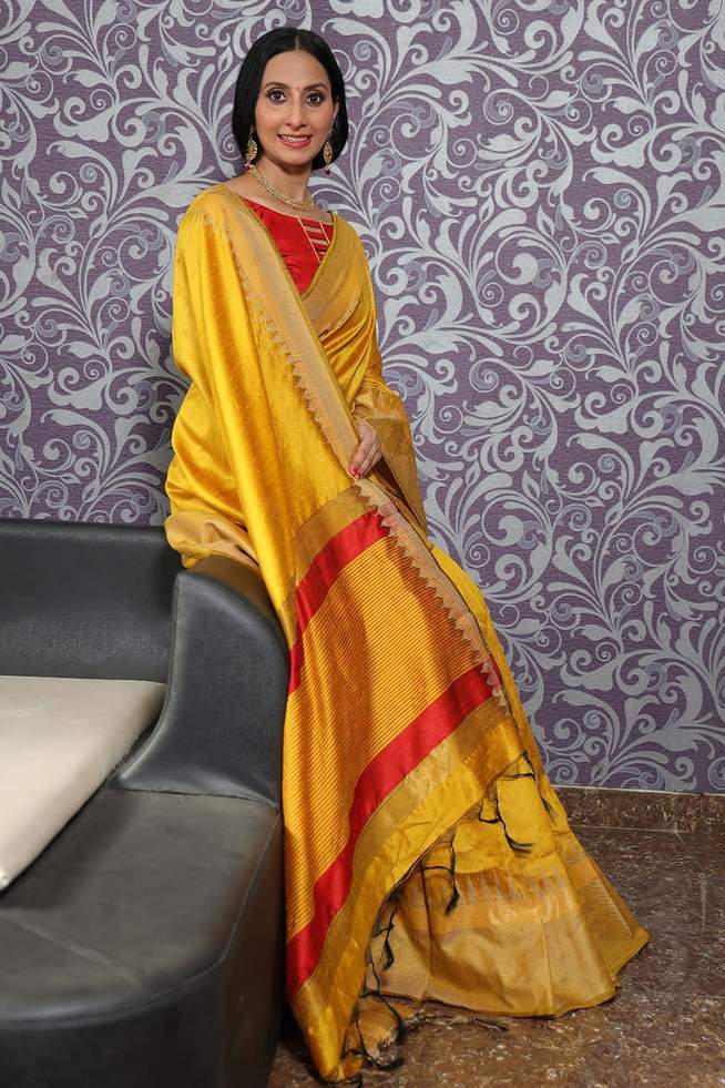 Buy MySilkLove Nugget Yellow Tussar Silk Saree Online