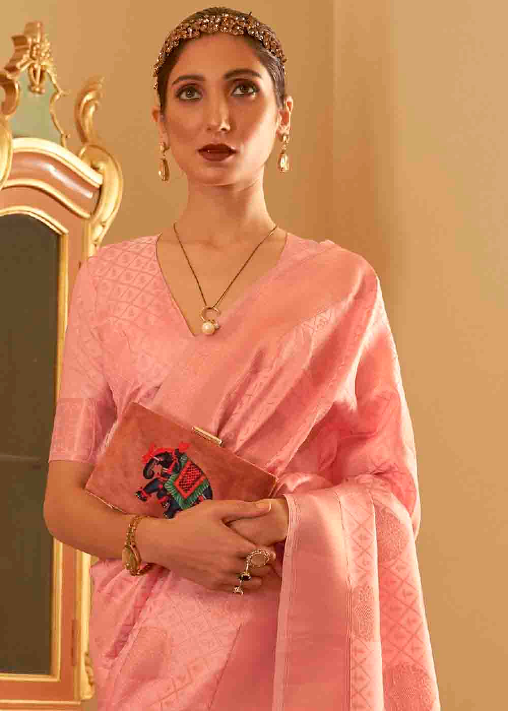 MySilkLove Vivid Tangerine Pink Banarasi Silk Handloom Saree