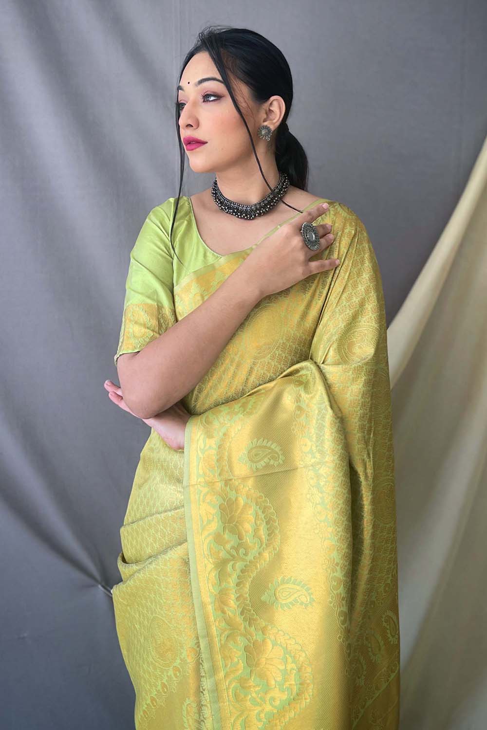 Buy MySilkLove Booger Buster Green Woven Art Silk Saree Online