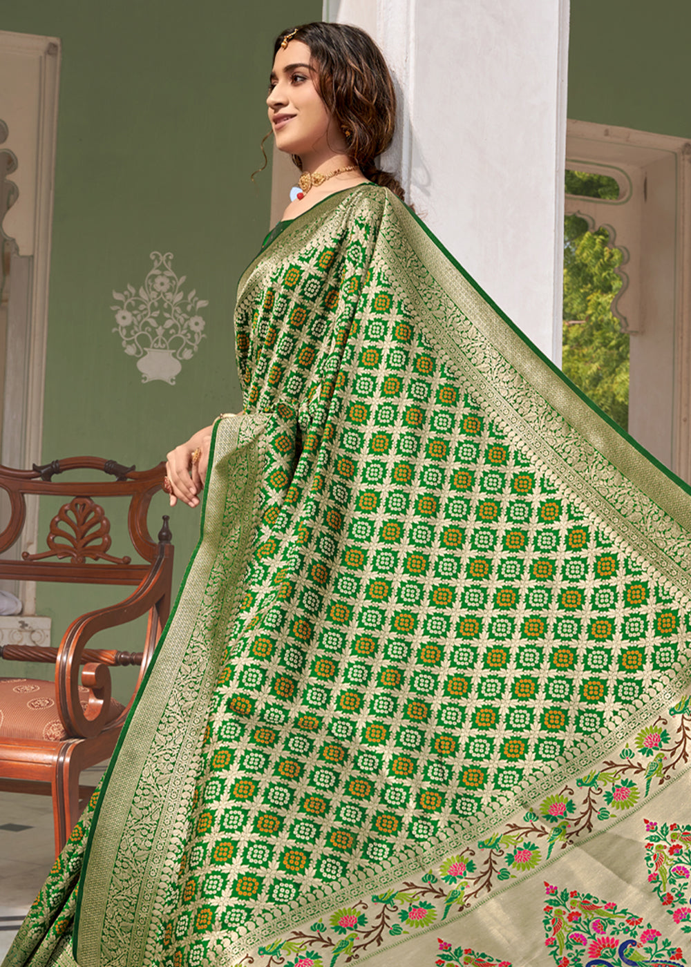 Buy MySilkLove Highland Green Zari Woven Banarasi Brocade Saree Online