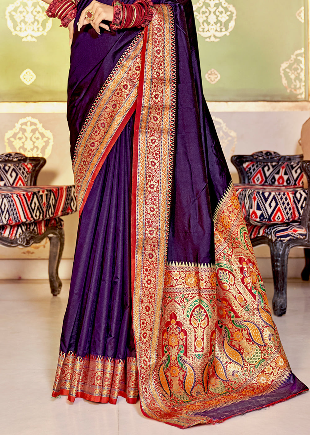 Buy MySilkLove Revolver Purple Zari Woven Banarasi Soft Silk Saree Online