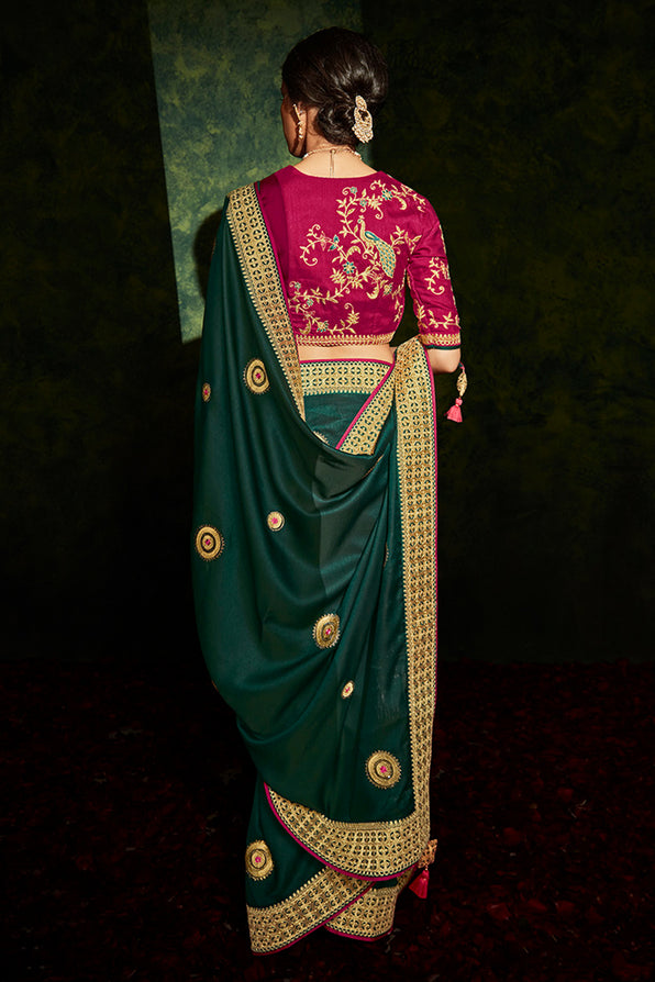 Buy MySilkLove Plantation Green and Pink South Silk Saree Online