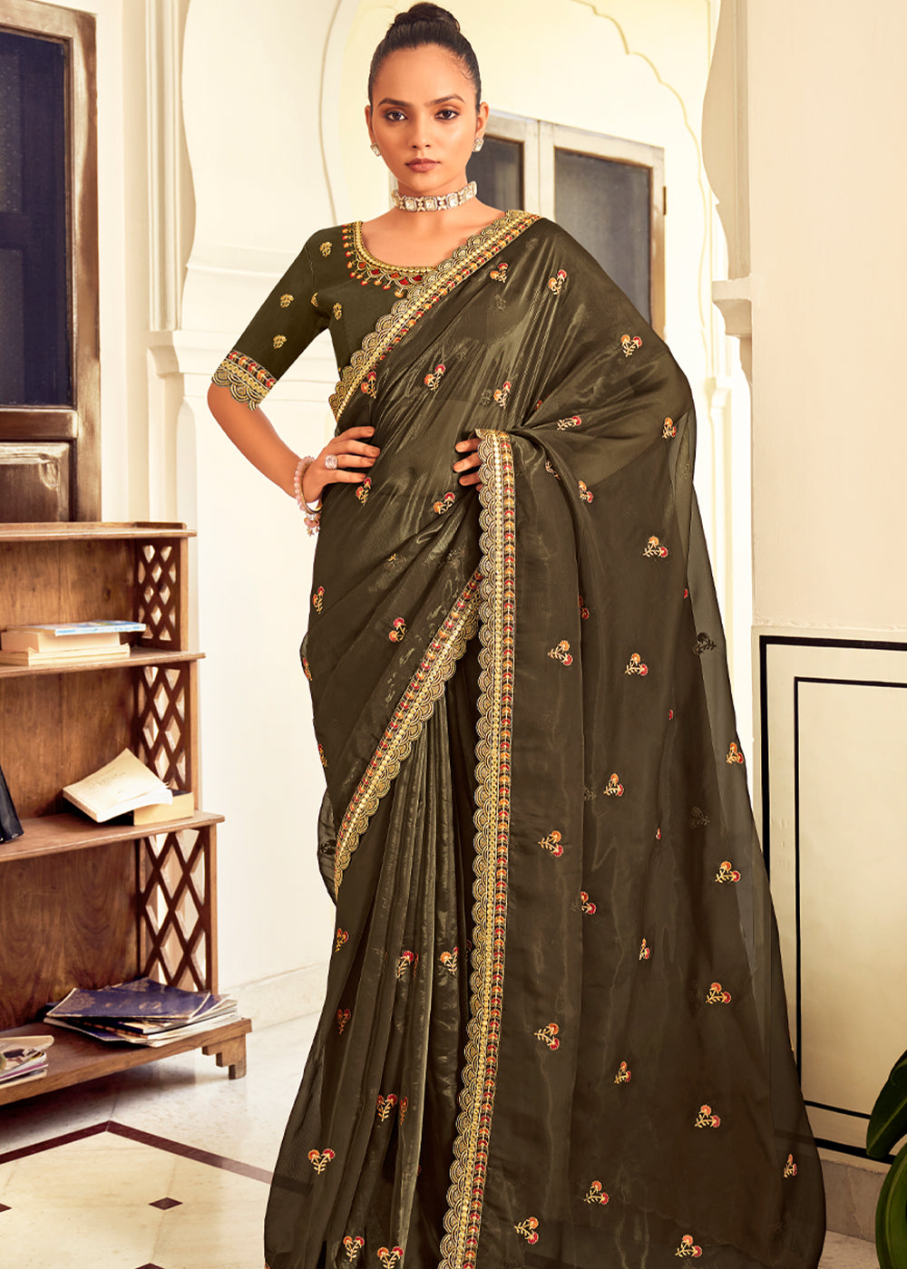 Buy MySilkLove Costa Del Sol Green Woven Banarasi Georgette Silk Saree Online