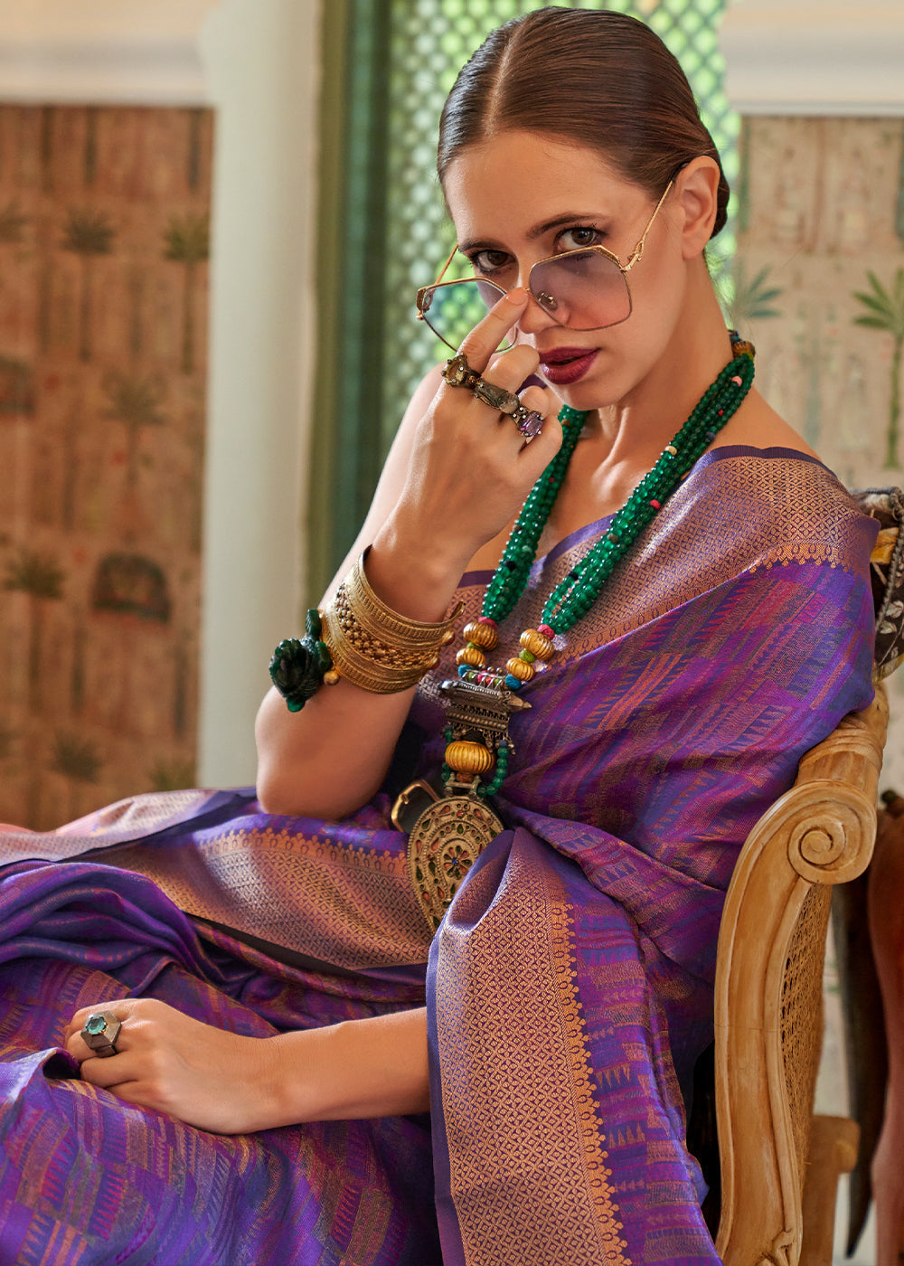 Buy MySilkLove Cosmic Purple Handloom Organza Silk Saree by bollywood actress Kalki Koechlin Online