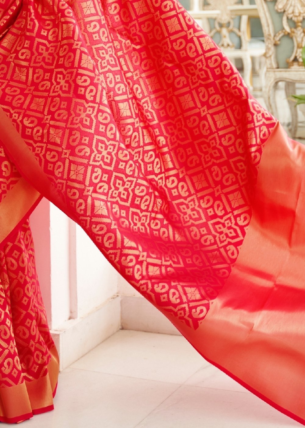 Buy MySilkLove Thunder Red Zari Woven Kanjivaram Saree Online