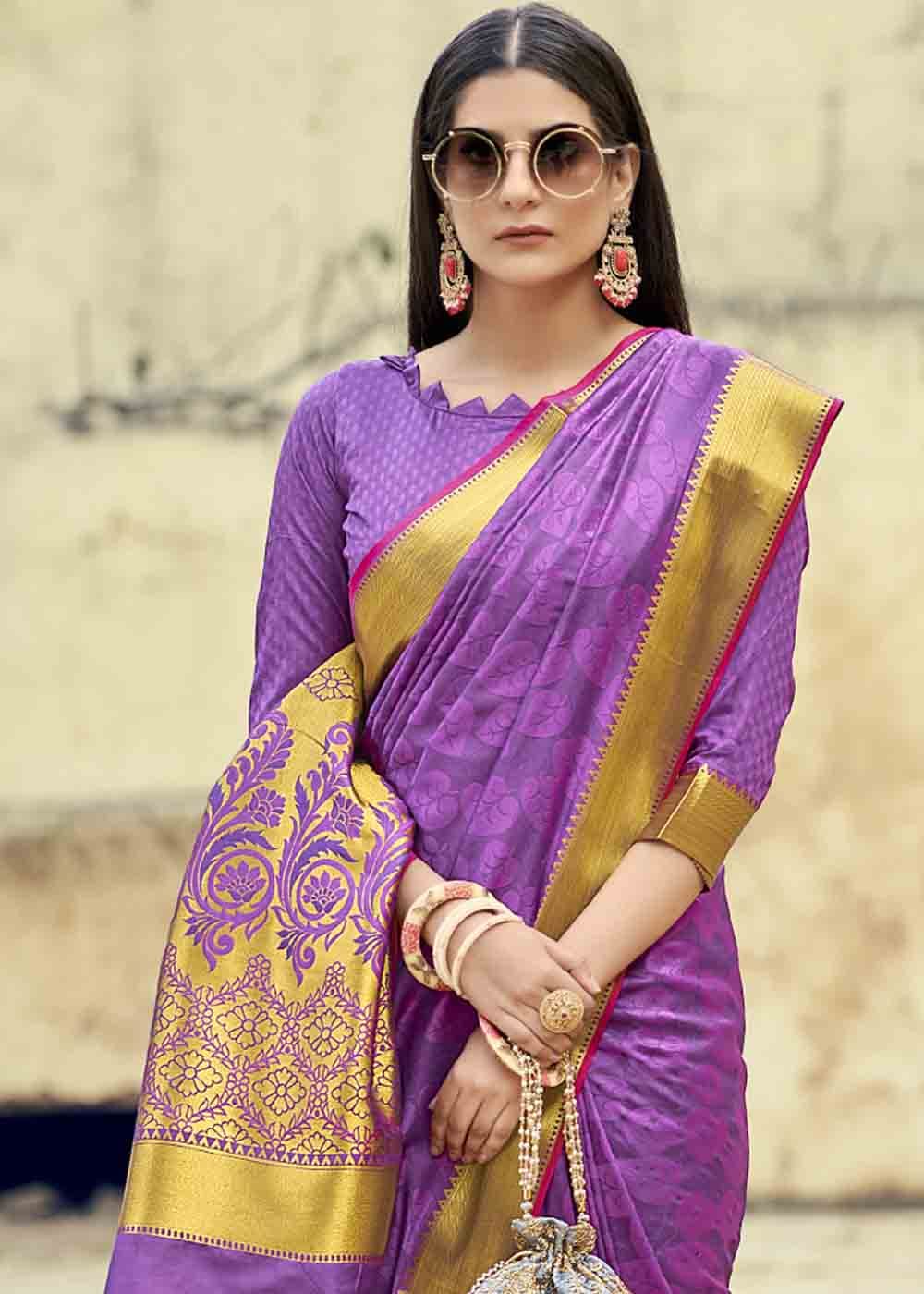 Buy MySilkLove Violet Purple Zari Woven Banarasi Silk Saree Online