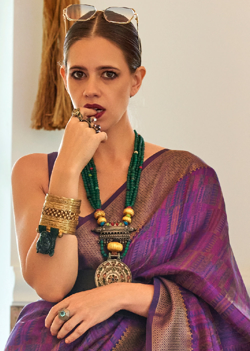 Buy MySilkLove Cosmic Purple Handloom Organza Silk Saree by bollywood actress Kalki Koechlin Online